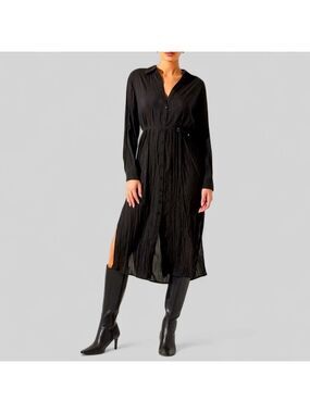 ASTR the Label Belted Long Sleeve Midi Shirtdress-Black size Small-NWT